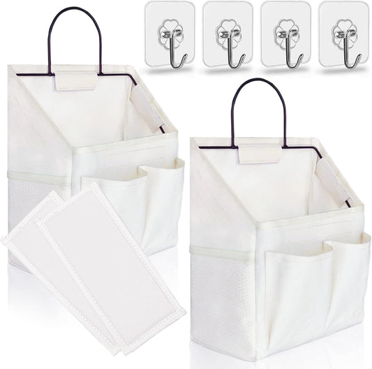 2pcs Small Wall Hanging Organizer Bag, Linen Fabric Door Hanging Storage Basket with Pockets
