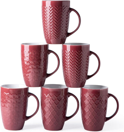 AmorArc Extra Large Coffee Mugs Set of 6, 20oz Ceramic Tall Coffee Mugs with Textured Geometric