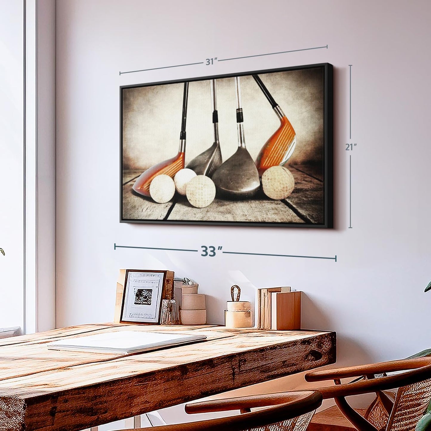 Elephant Stock Golf Sets Wall Art - Horizontal Framed Canvas - 1-Piece Mancave Wall Decor