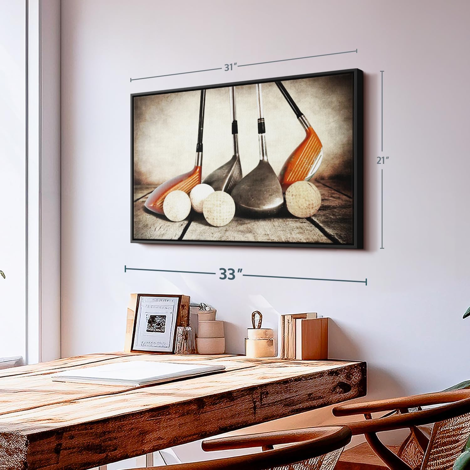 Elephant Stock Golf Sets Wall Art - Horizontal Framed Canvas - 1-Piece Mancave Wall Decor