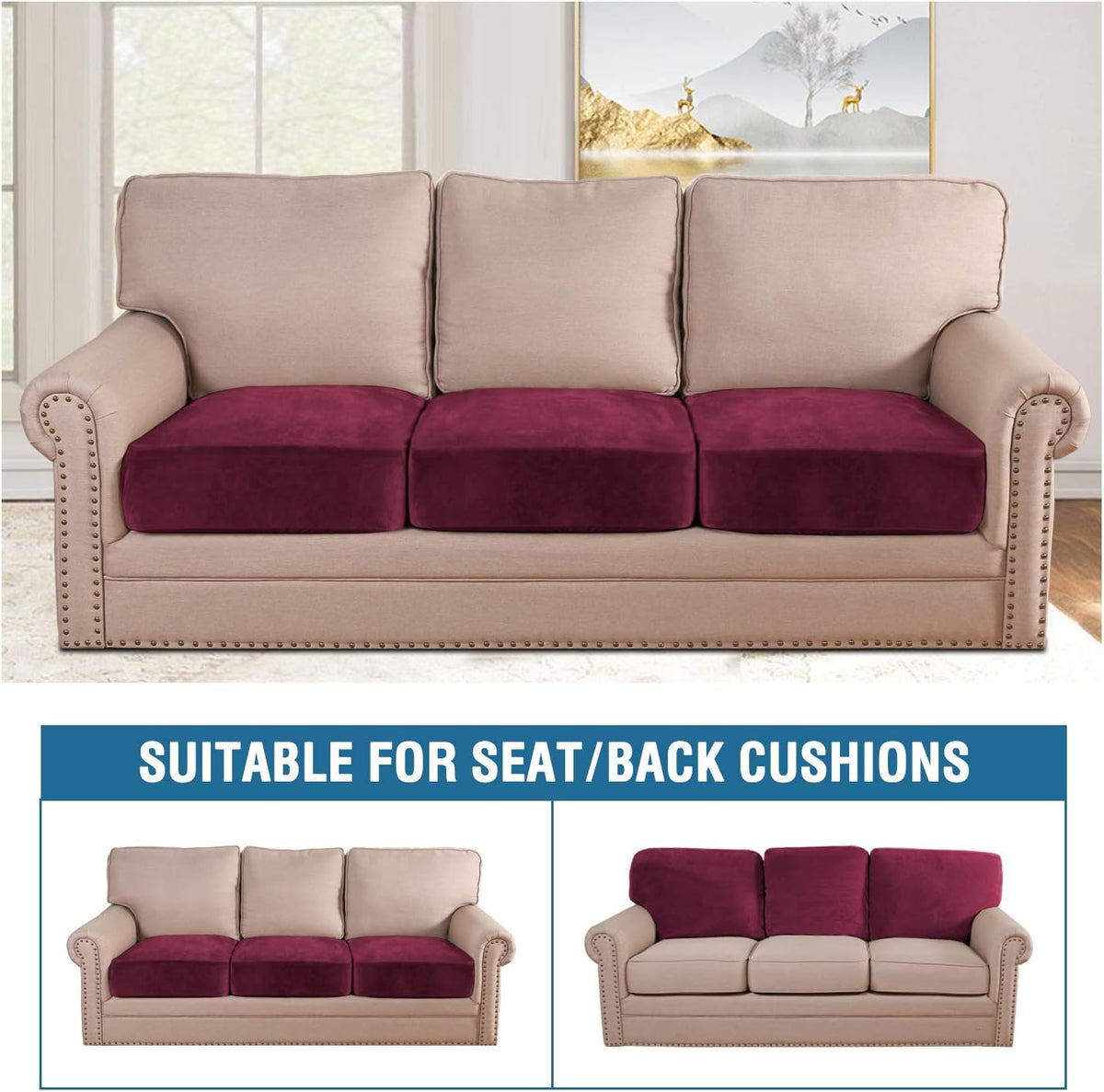H.VERSAILTEX Velvet Stretch Couch Cushion Cover Plush Cushion Slipcover for Chair Loveseat Sofa