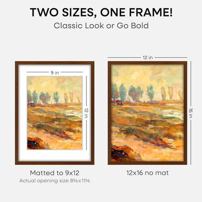 Homeforia 12x16 Picture Frame Brown, High End Dark Oak 12x16 Walnut Wood Poster Frame with Mat 9x12