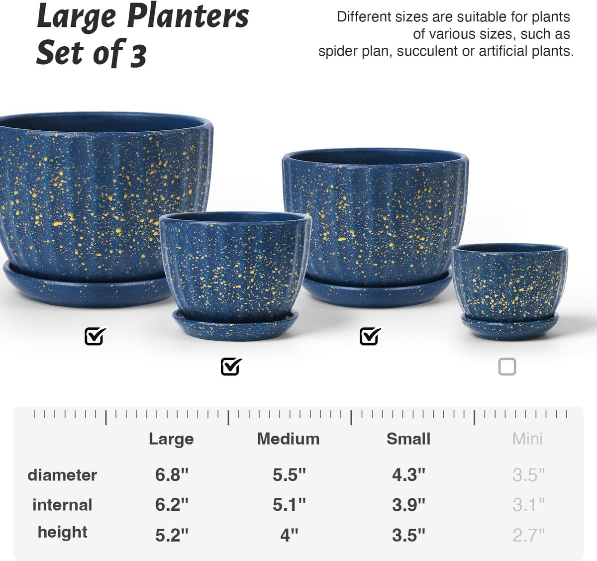 4/5/6 Inches Ceramic Plant Pots with Drainage Holes and Saucers, Round Flower Pots for Indoor