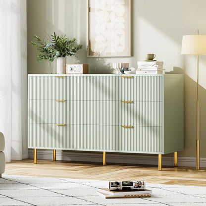 GAOMON 6 Drawer Dresser, Wood Chest of Drawers Organizer Storage with Gold Handle, Large Storage