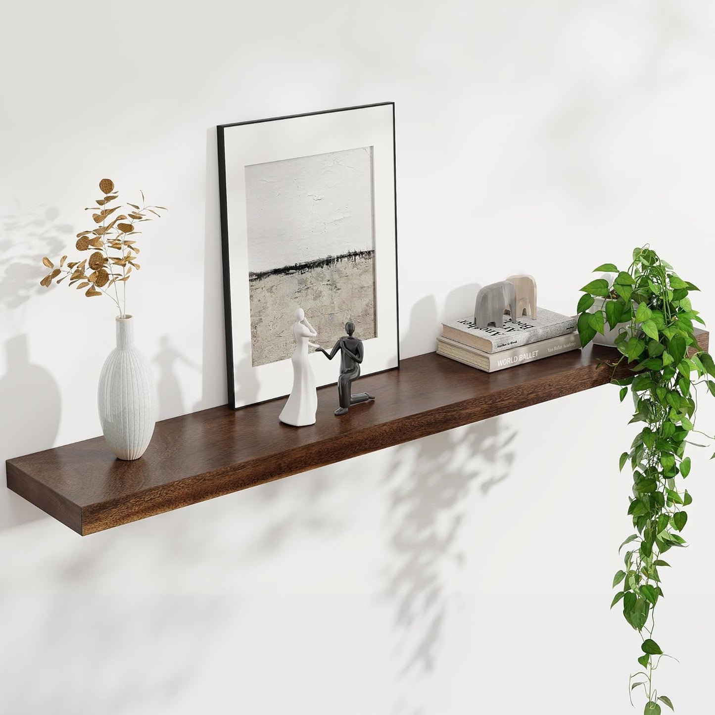Floating Shelves for Wall, USA-Sourced Walnut Wood 48 Inch Long Wall Shelves, Natural Wooden Wall
