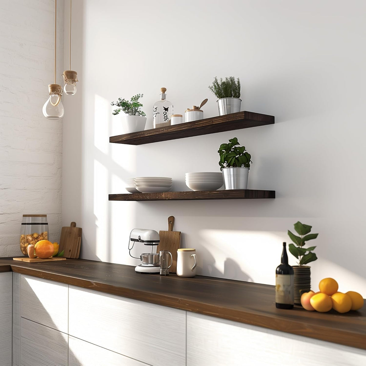 36 Inch Floating Shelves for Wall Rustic Brown Wood Wall Shelves for Bedroom Set of 4