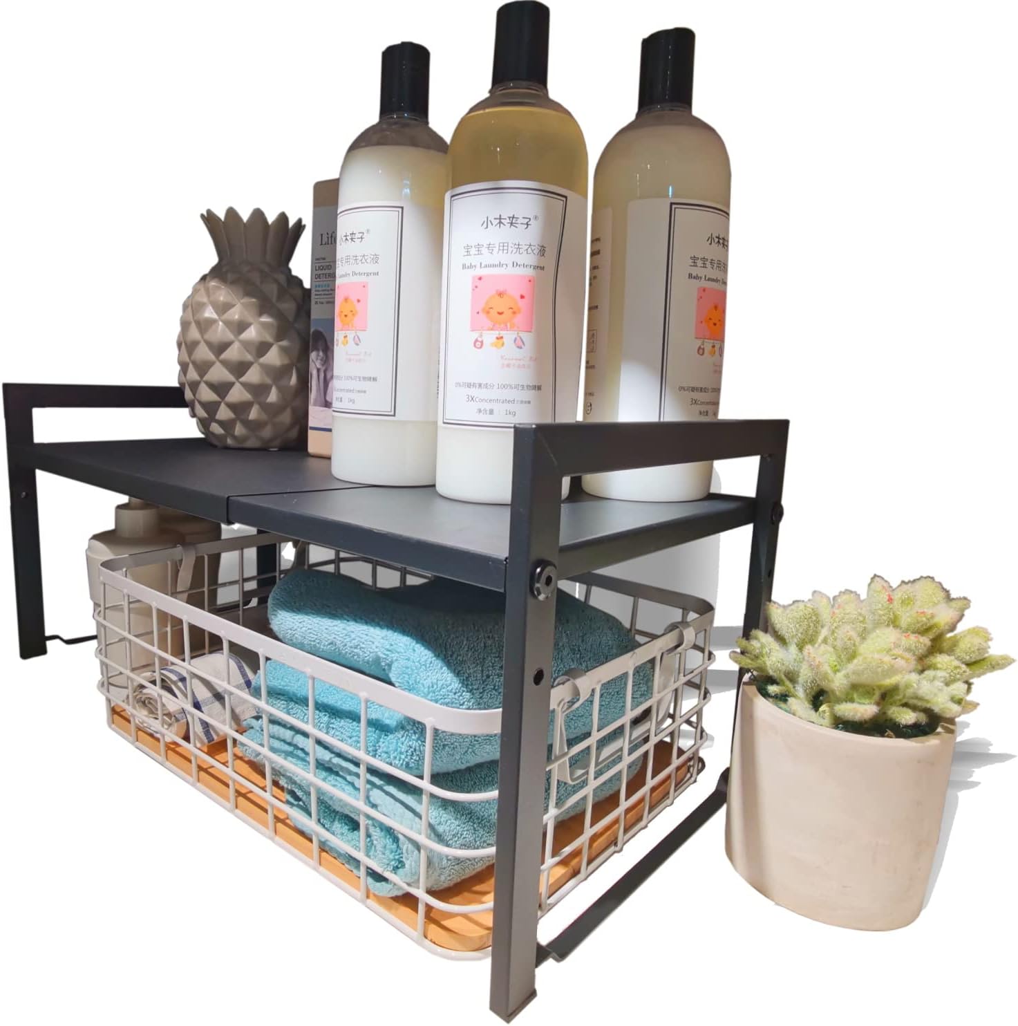 Expandable Cabinet Shelf Organizer 16-26" L Stackable Kitchen Counter Shelf Sink Rack Countertop