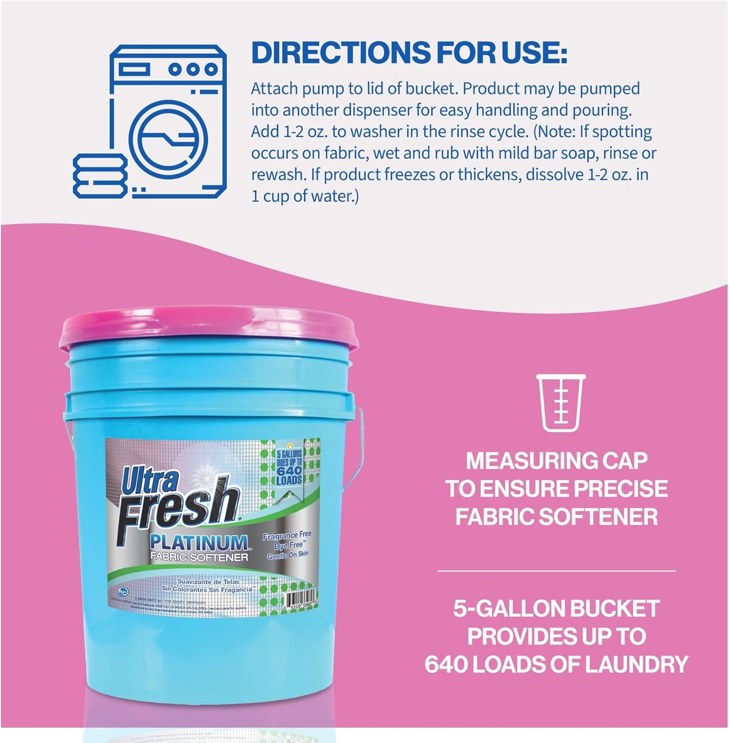 Ultra Fresh 5 Gallon Platinum Fabric Softener for All Machine Types, Liquid Laundry Softener, Up to