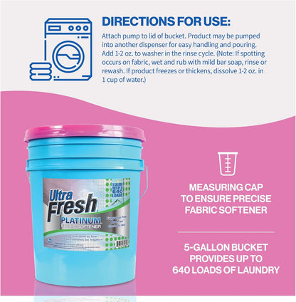 Ultra Fresh 5 Gallon Platinum Fabric Softener for All Machine Types, Liquid Laundry Softener, Up to