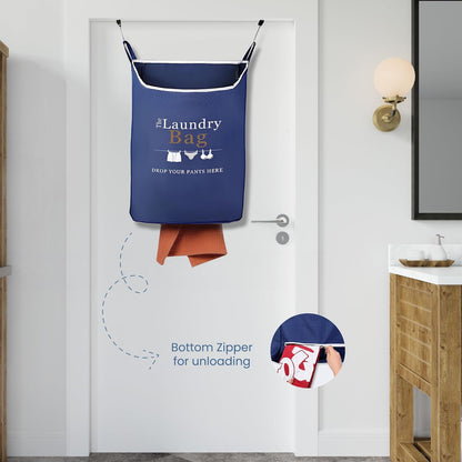 Fine Living Co. Large Hanging Laundry Hamper with Over Door Hooks & Adhesive, Durable Space Saving