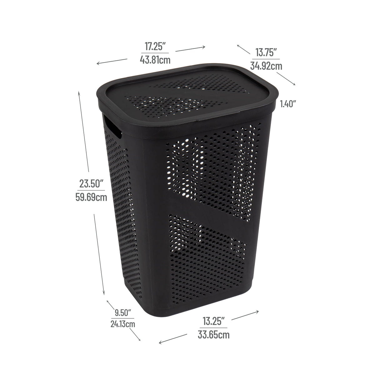 Mind Reader Slim Laundry Hamper with Lid, 60L Ventilated Clothes Baskets, Tapered Design for