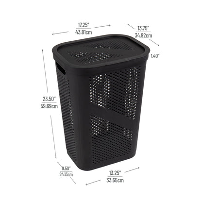 Mind Reader Slim Laundry Hamper with Lid, 60L Ventilated Clothes Baskets, Tapered Design for