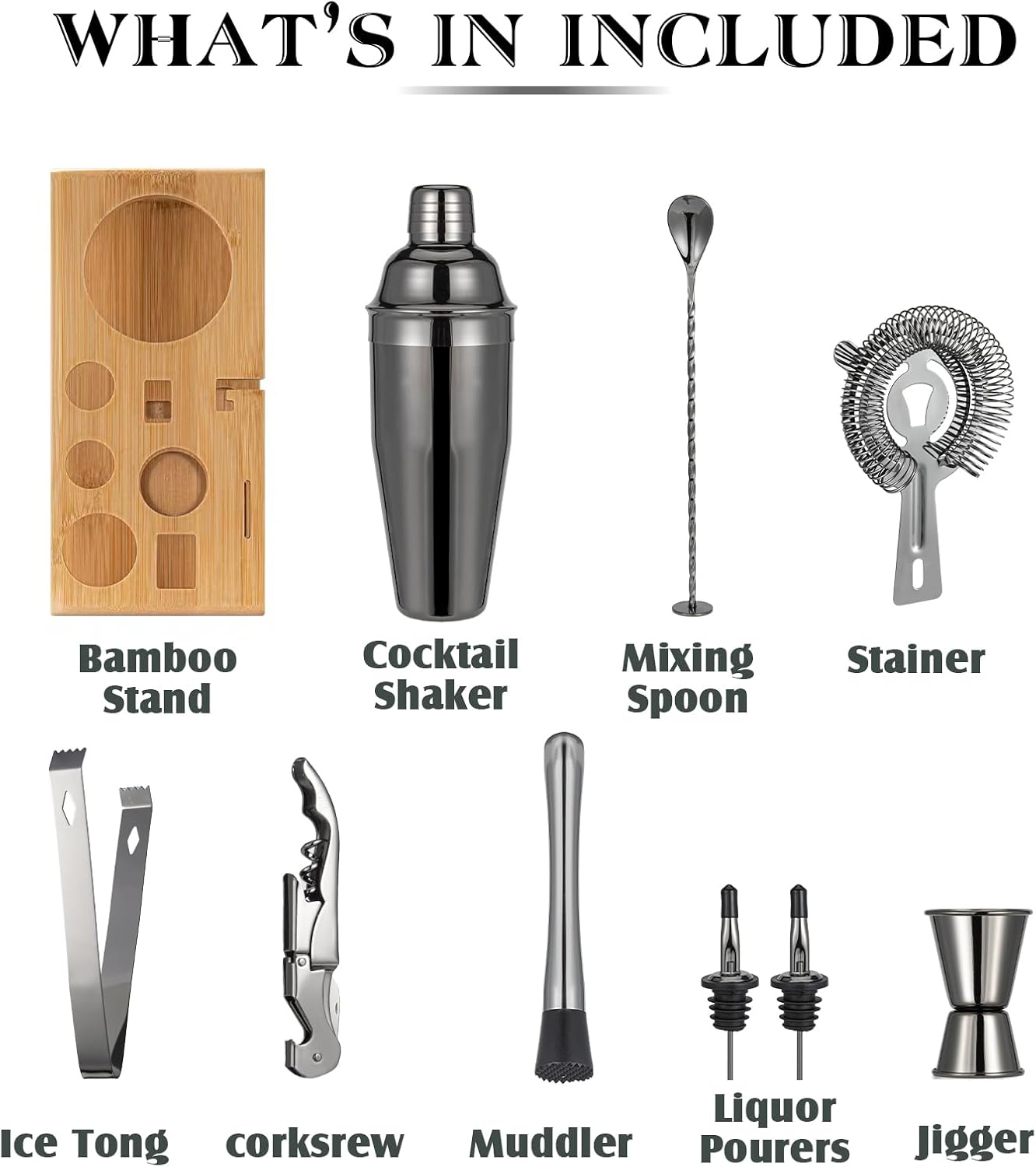 Cocktail Shaker Set, Mixology Bartender Kit 10-Piece Bar Tool Set with Stylish Bamboo Stand, Bar