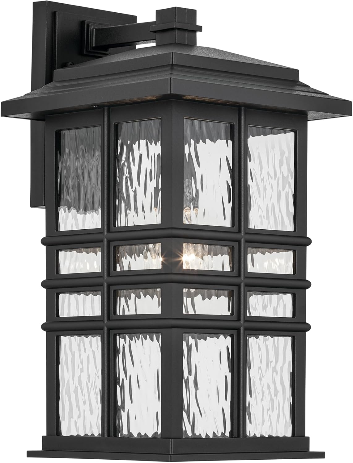 KICHLER Beacon Square 17.25" 1-Light Outdoor Wall Light with Clear Hammered Glass in Textured