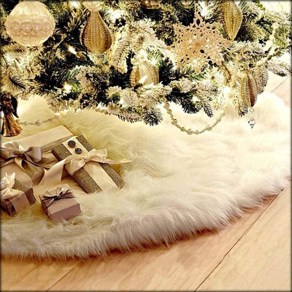 AOGU 36 Inch Faux Fur Christmas Tree Skirt White Plush Skirt for Merry Christmas Party Christmas