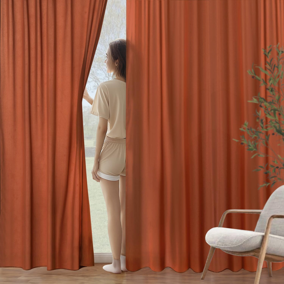 MIULEE Terracotta Privacy Sheer Curtains That Let Light in 96 Inches Long Non-See-Through Semi