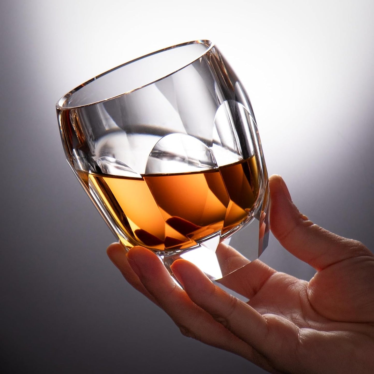 KAMMAK Crystal Whiskey Glasses Set of 2, Luxury 7.44oz Old Fashioned Glasses Stemless, Handcrafted