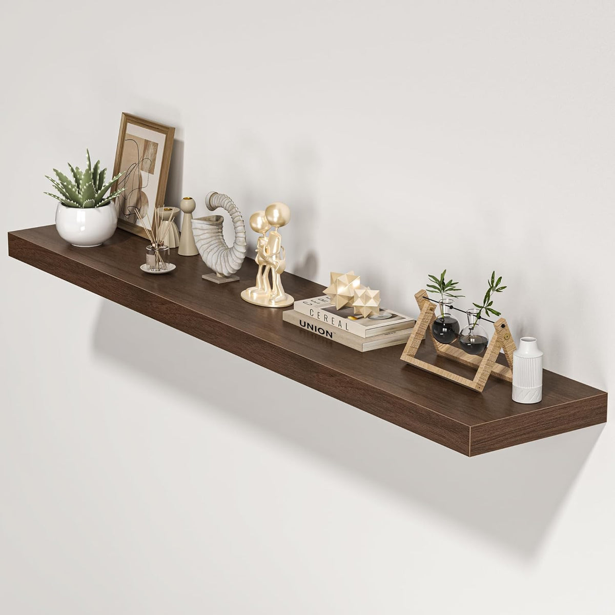Floating Shelves for Wall, 55"W x 9.3"D x 1.5"H, Long Wooden Wall Mounted Display Shelves with