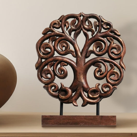 Decozen Solid Wood Tree of Life Sculpture - Home Decor, Living Room, Boho, Shelf, Coffee Table