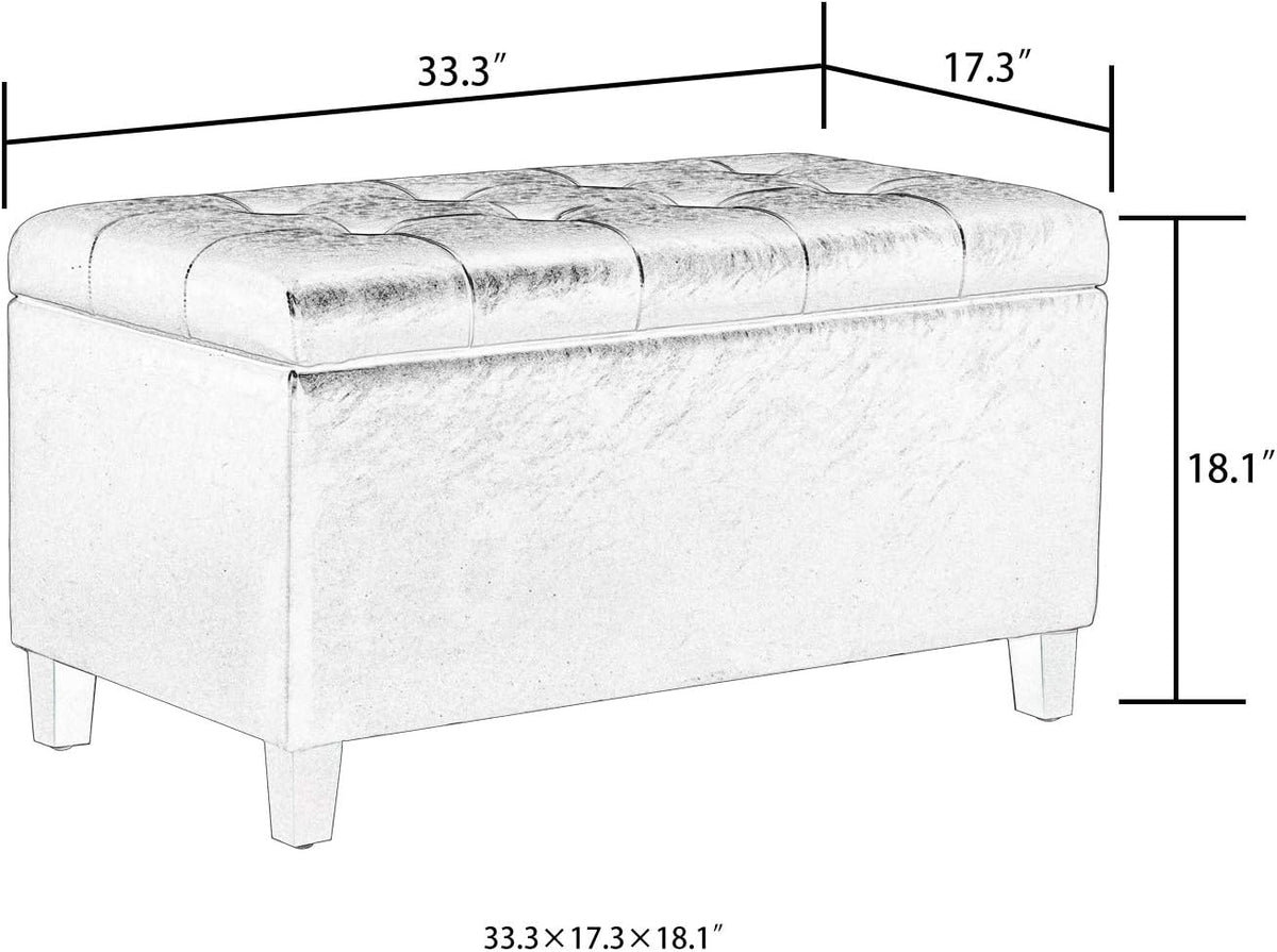 Asense Storage Ottoman Bench, Faux Leather Upholstered End of Bed Bench with Safety Hinge Wooden