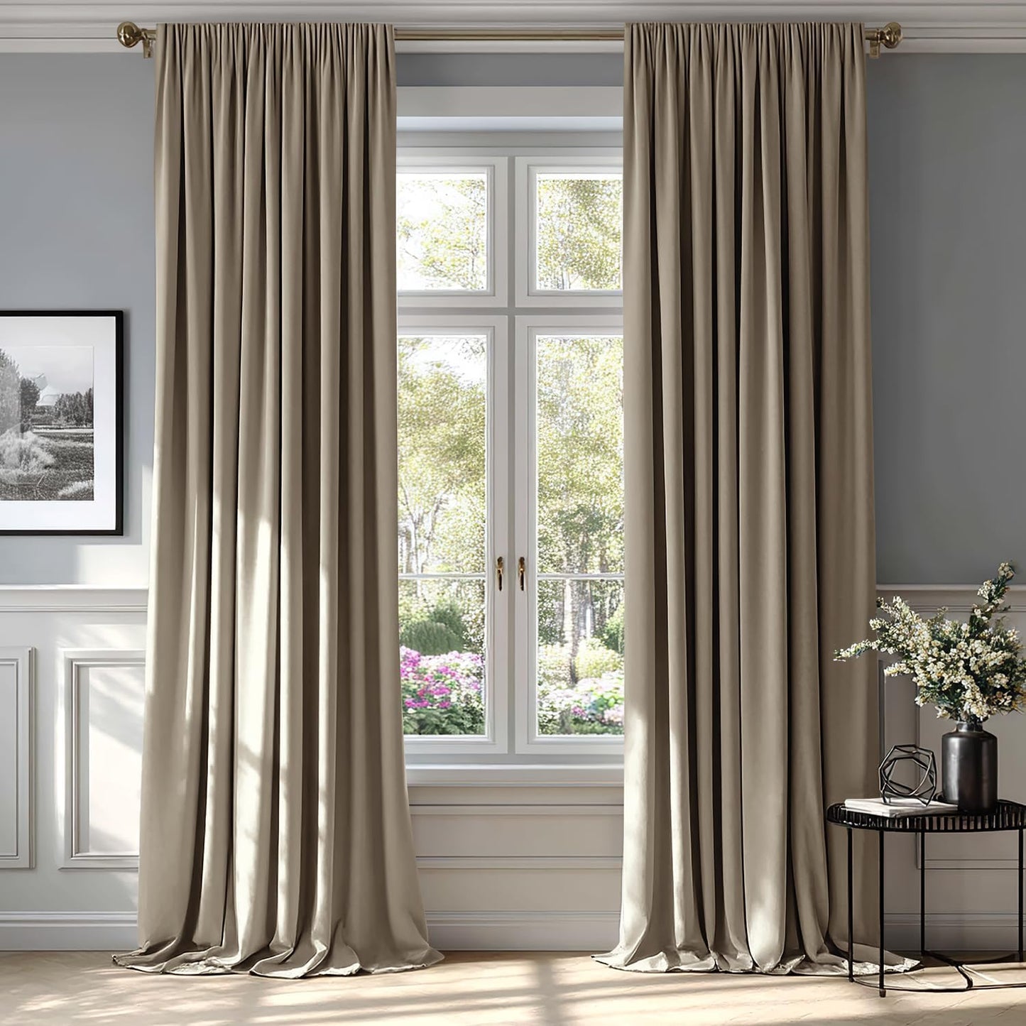 MIULEE Taupe Velvet Curtains Thermal Insulated Blackout Curtain Drapes for Bedroom Living Room