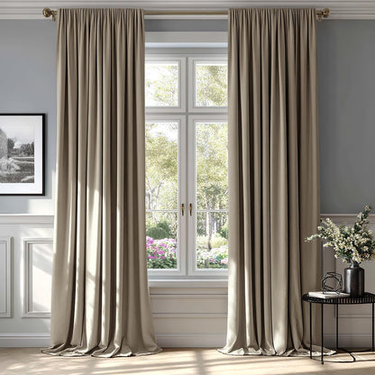 MIULEE Taupe Velvet Curtains Thermal Insulated Blackout Curtain Drapes for Bedroom Living Room