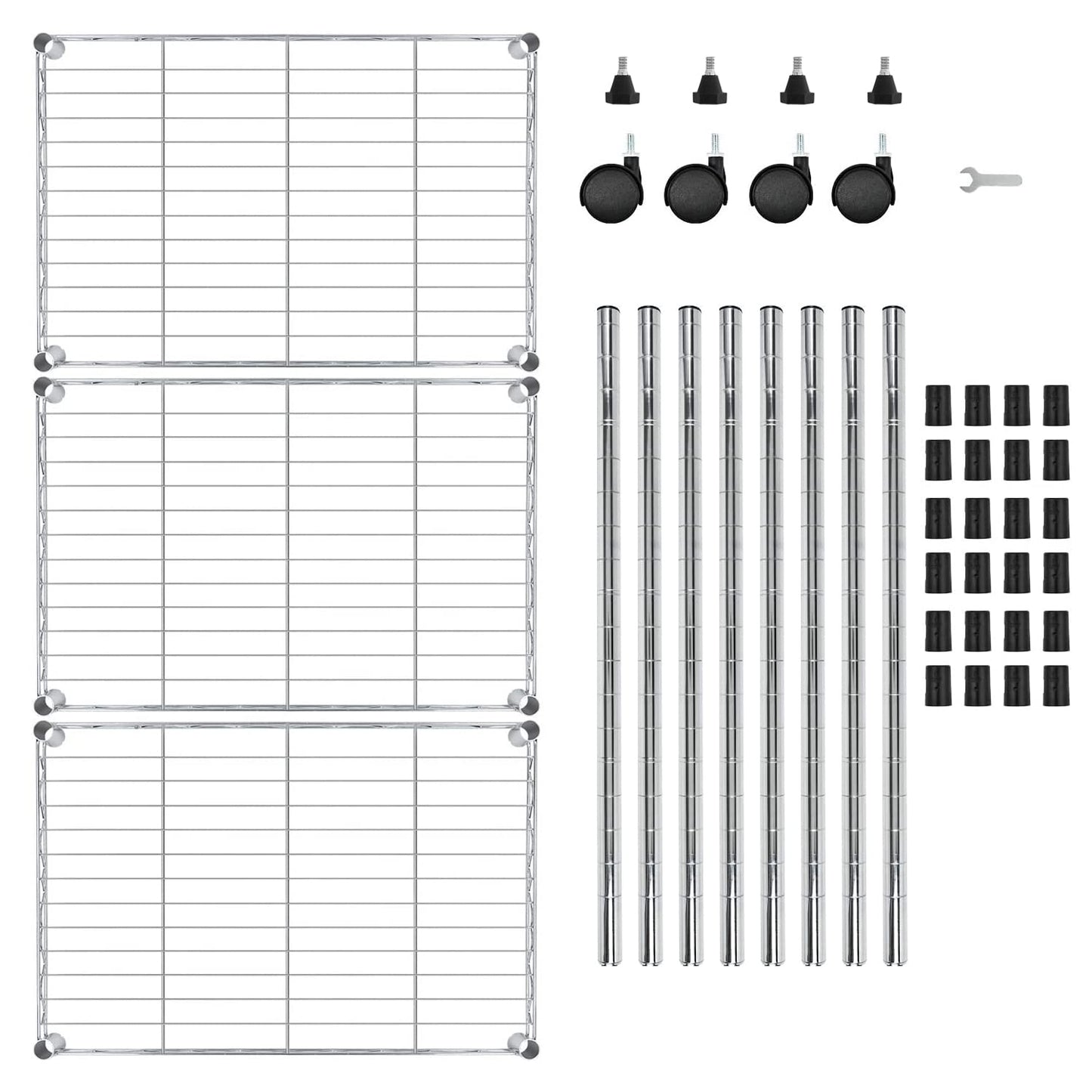 FDW 3 Tier Wire Shelving Metal Storage Shelves 23L x 13W x 32H Layer Storage Shelves with Wheels