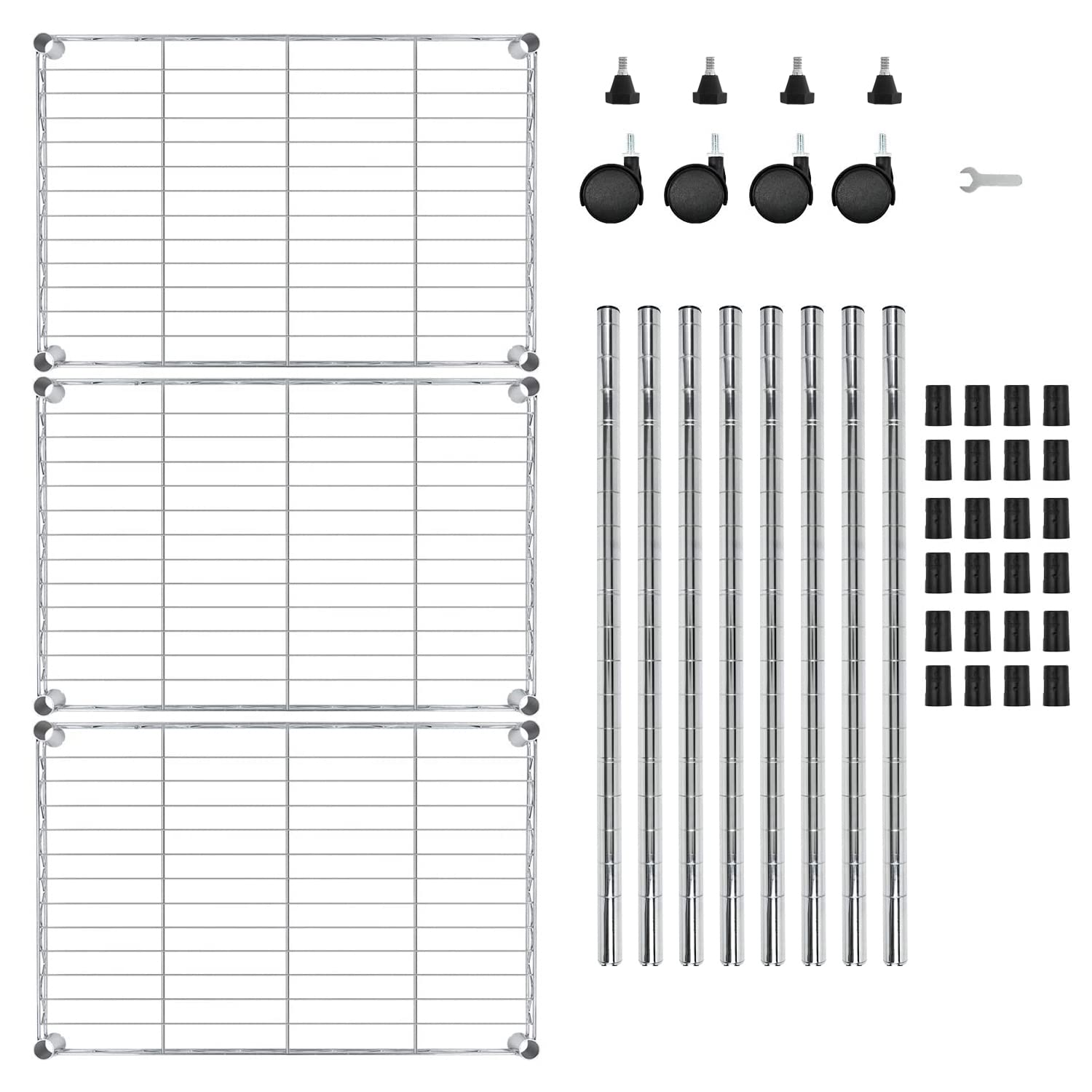 FDW 3 Tier Wire Shelving Metal Storage Shelves 23L x 13W x 32H Layer Storage Shelves with Wheels