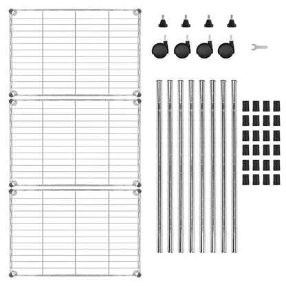 FDW 3 Tier Wire Shelving Metal Storage Shelves 23L x 13W x 32H Layer Storage Shelves with Wheels