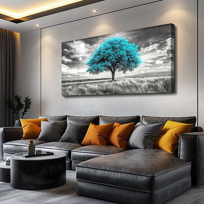 KELIYUAN Modern Canvas Print Wall Art Blue Tree Painting Full Of Stars Black And White Art pictures
