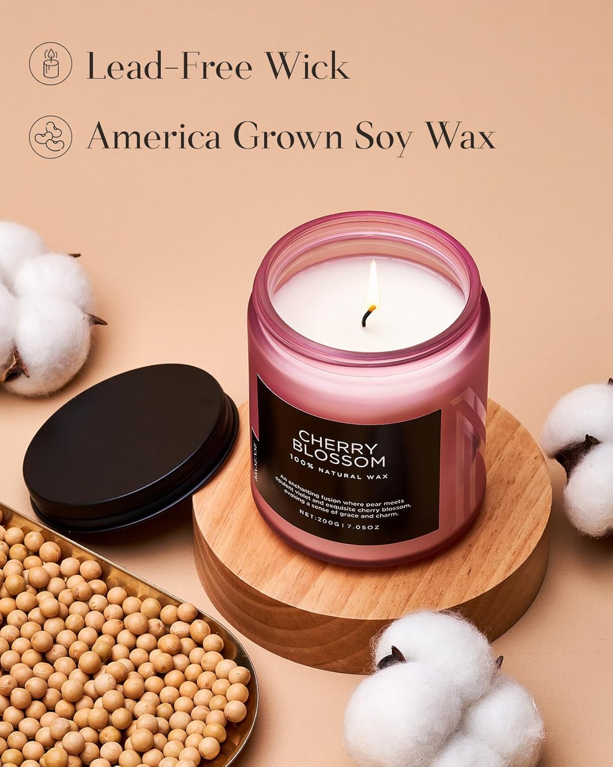 M&SENSE Cherry Blossom Scented Spring Candle, Best Smelling Stress Relief Aromatherapy Candle, 50