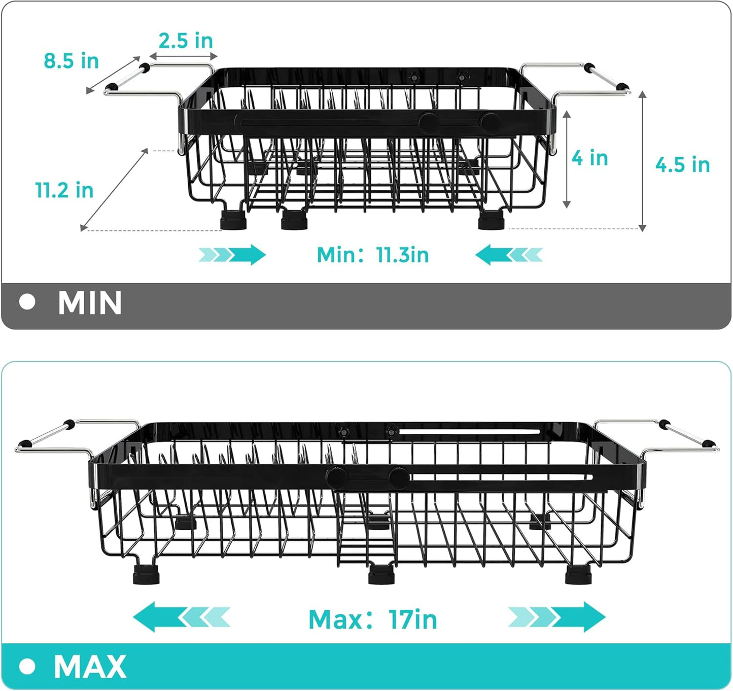 MAJALiS Dish Drying Rack in Sink -Expandable Stainless Steel Over Sink Dish Rack (11.3''-17'')