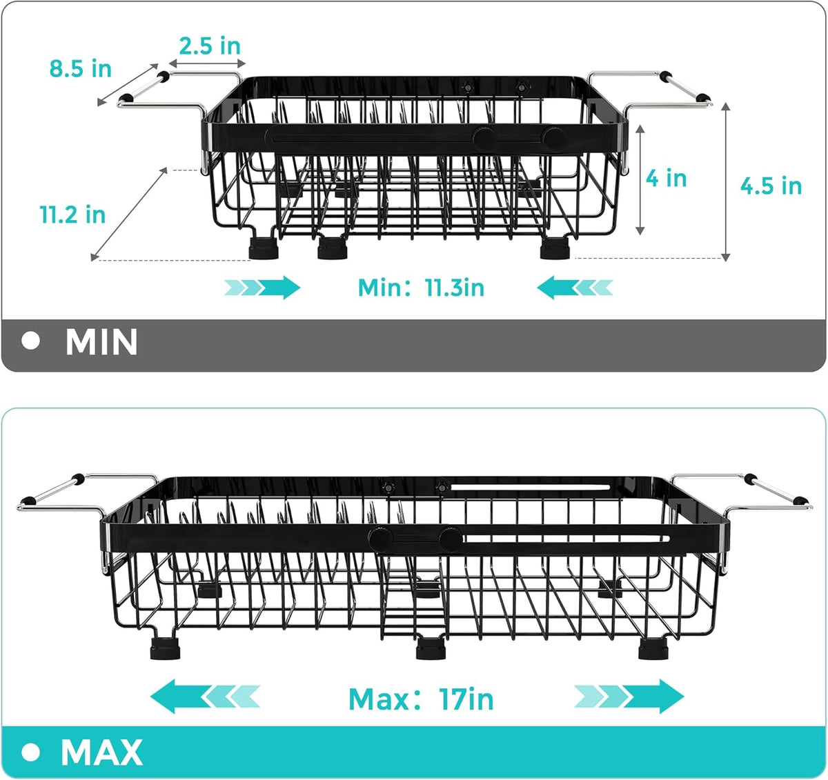 MAJALiS Dish Drying Rack in Sink -Expandable Stainless Steel Over Sink Dish Rack (11.3''-17'')