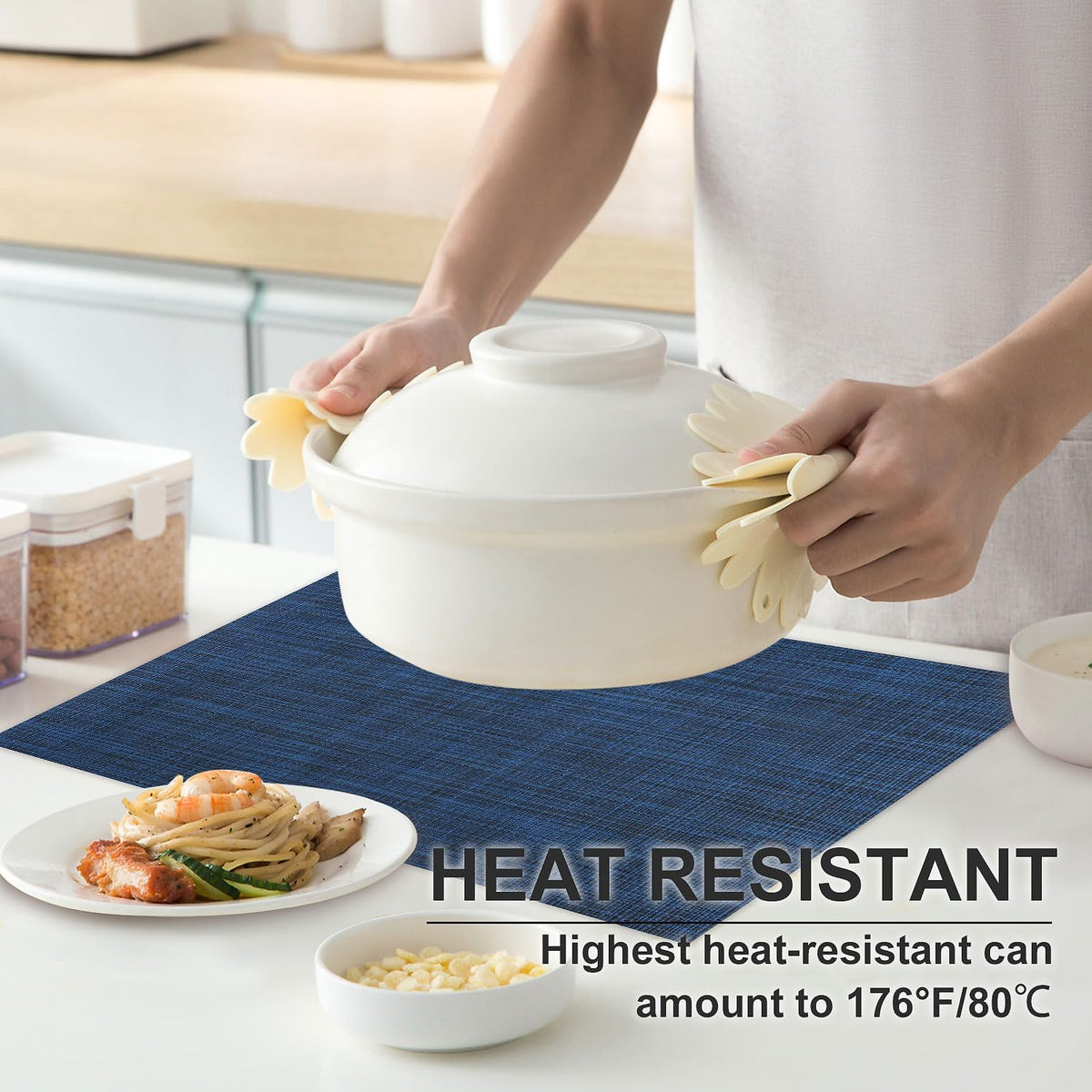 Vinyl Placemats Set of 8, PVC Woven Washable Non-Slip Table Mats, Heat Resistant Wrinkle Free Place