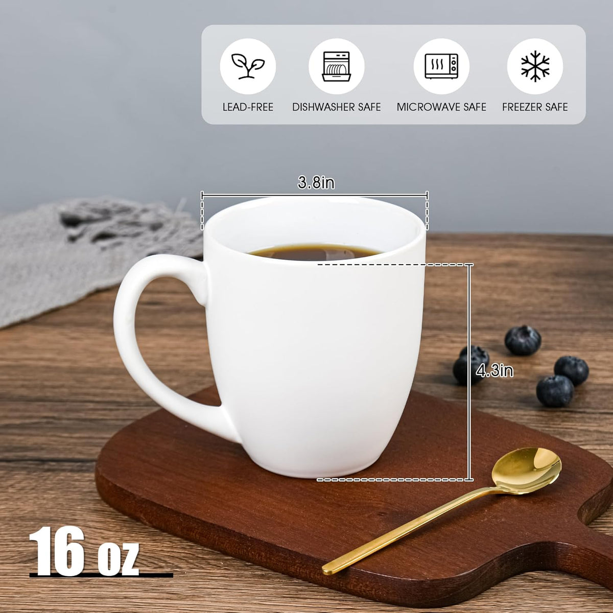 16oz Coffee Mugs Set of 6, Large Ceramic Modern Coffee Mugs With Handle For