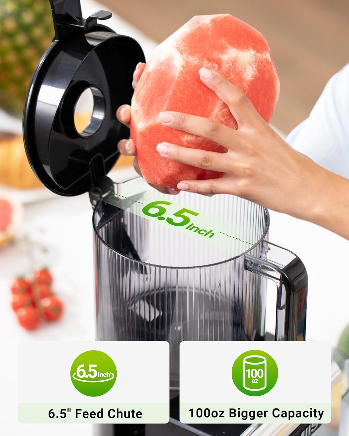 Cold Press Juicer Machines – 6.5'' Large Feed Chute for Whole Fruits & Vegetables, High Juice