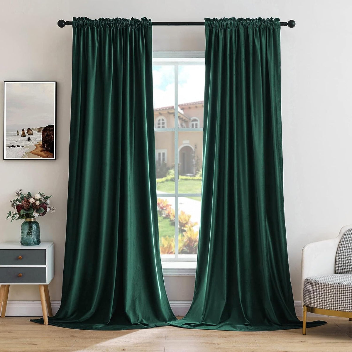 MIULEE Dark Green Velvet Curtains Thermal Insulated Blackout Curtain Christmas Emerald Green Drapes