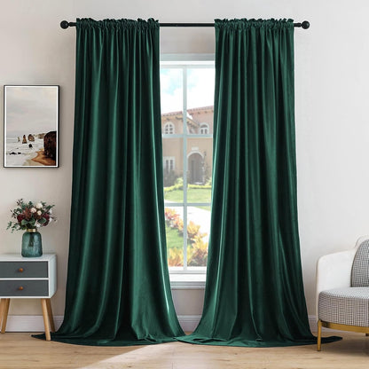 MIULEE Dark Green Velvet Curtains Thermal Insulated Blackout Curtain Christmas Emerald Green Drapes
