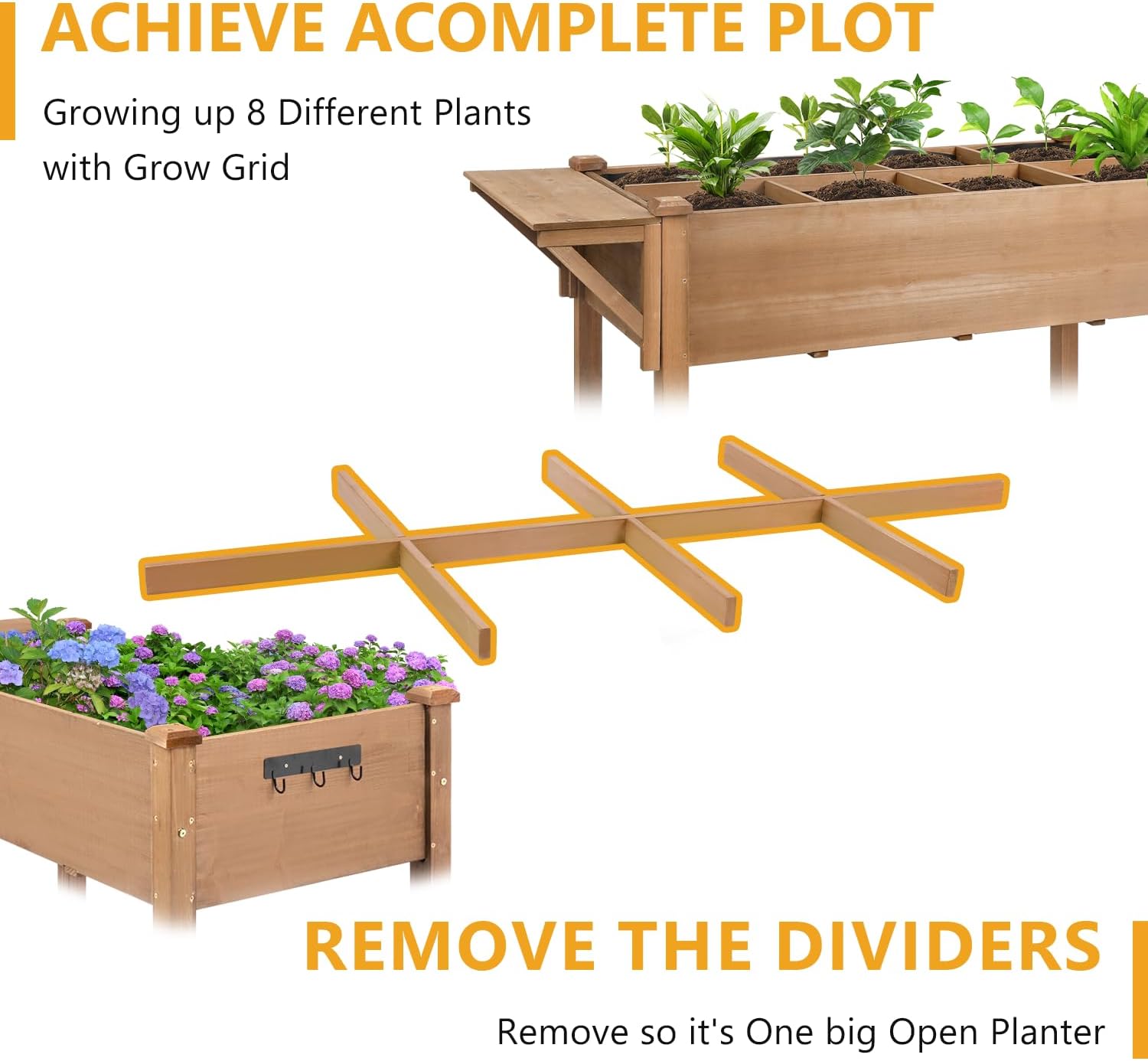 Raised Garden Bed with Lockable Wheels Mobile Elevated Wood Planter,Storage Shelf, Protective