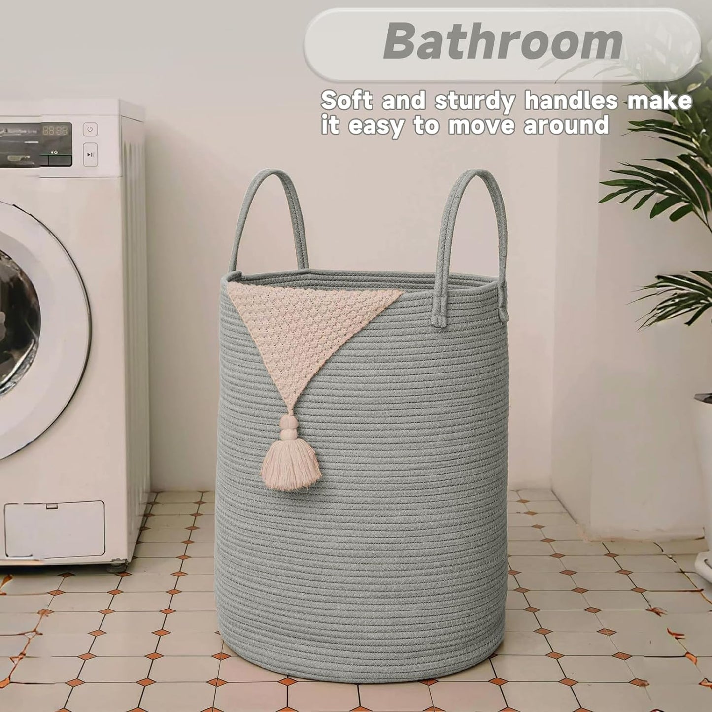 Large Woven Laundry Basket Hamper,80L Cotton Rope Storage Bin for Blankets,Toys and