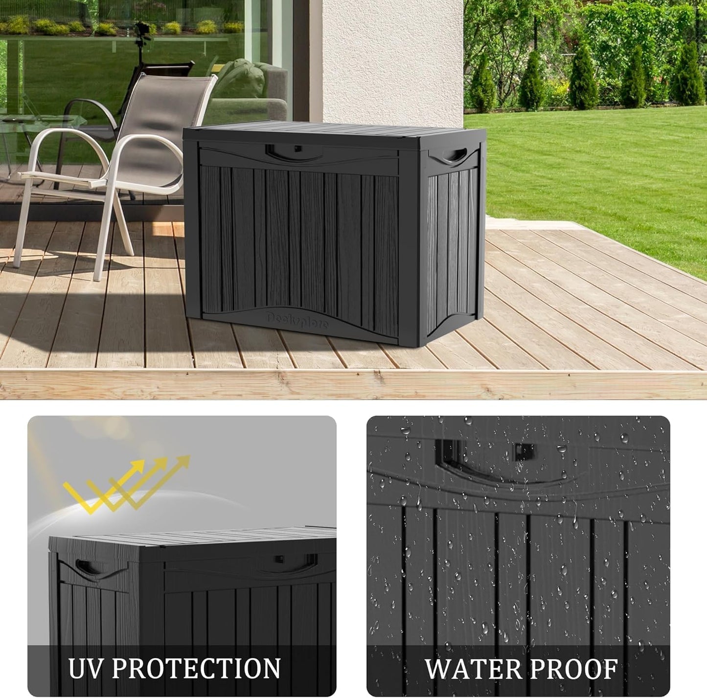45 Gallon Lockable Resin Deck Box, Waterproof & UV-Resistant Outdoor Storage Box for Outdoor