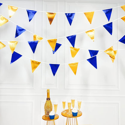 Royal Blue Gold Party Decoration Navy Blue Gold Triangle Pennant Banner Flag Metallic Fabric