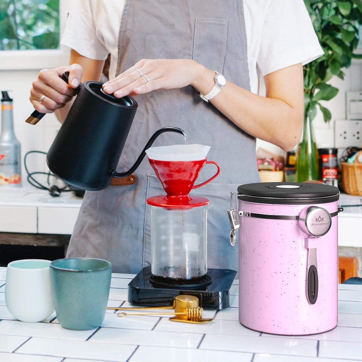 35OZ Coffee Canister for ground coffee with Date Tracker,pink 304 Stainless Steel Kitchen Food