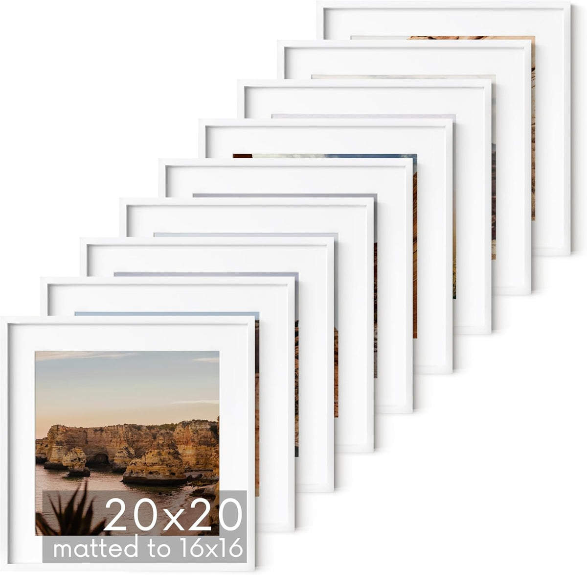 HAUS AND HUES 20x20 White Metal Picture Frames Matted to 16x16 - Features Premium Aluminum &
