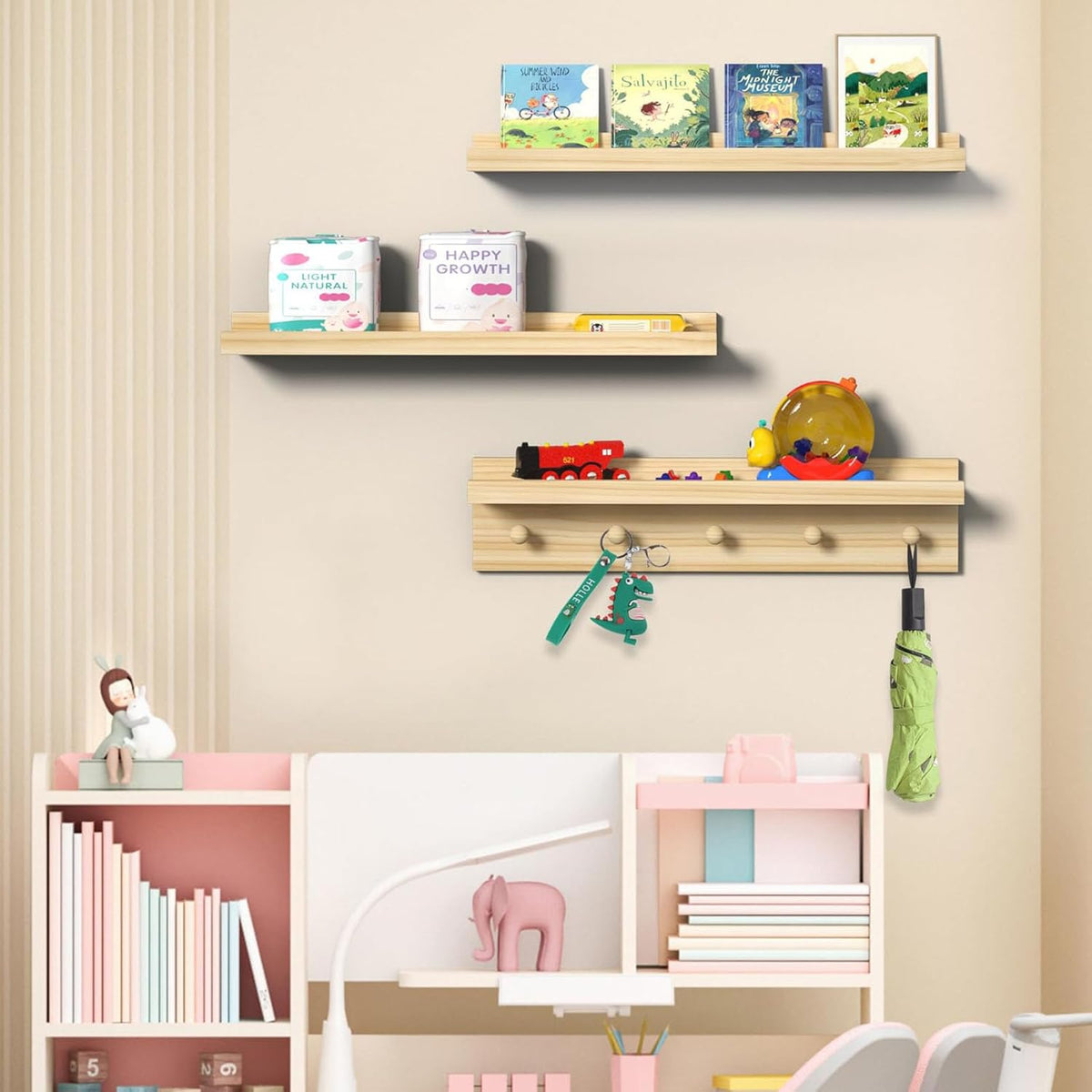 MBYD Natural Wood Floating Shelves, Unfinished Wood Picture Ledge, 24 Inch Picture Ledge for Kids