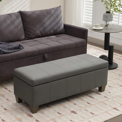 Grey Faux Leather Ottoman with Storage, Rectangular Extra Long Storage Bench for Bedroom and Living