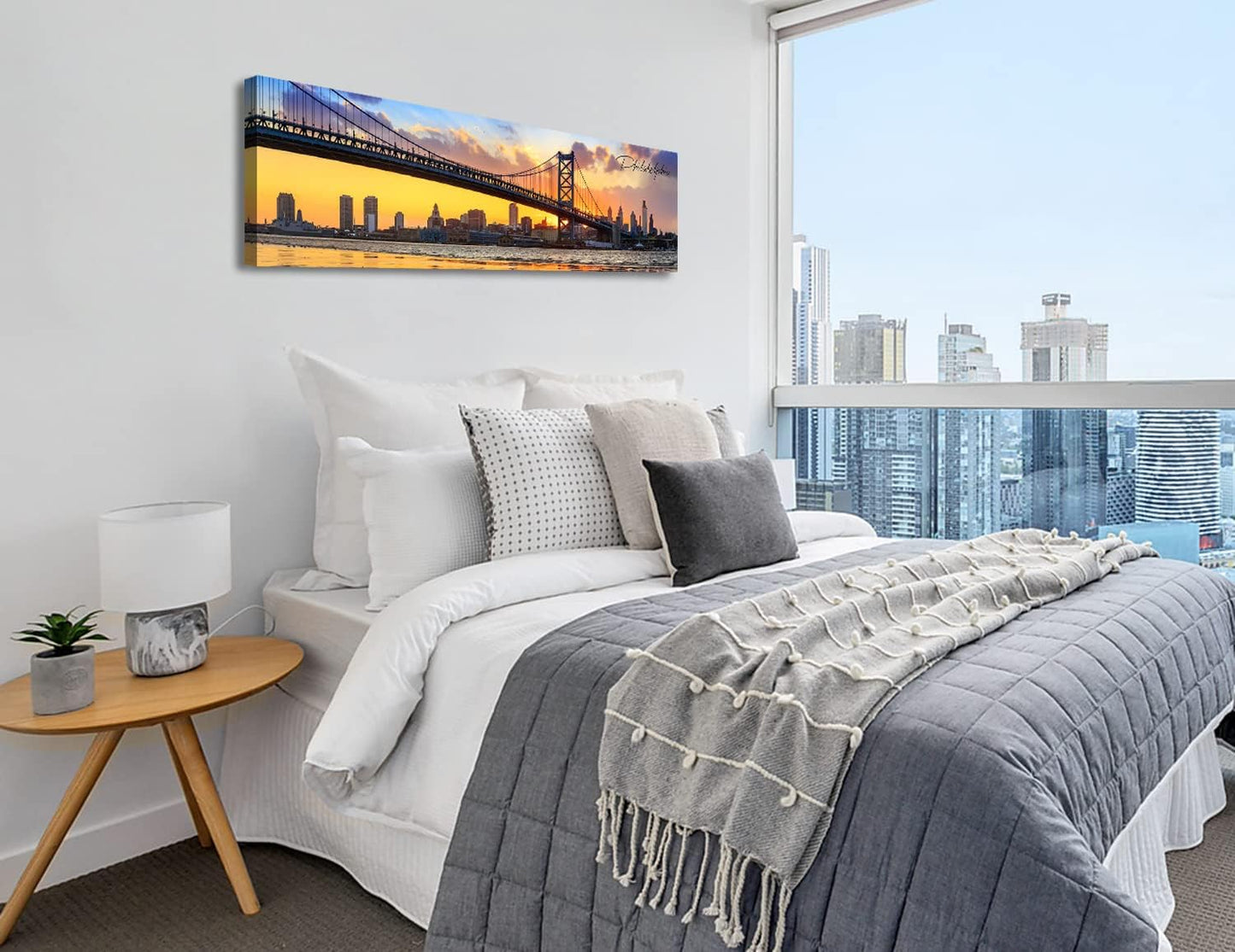 Philadelphia Skyline Wall Art Cityscape Living Room Decor Panorama Pictures City Building House