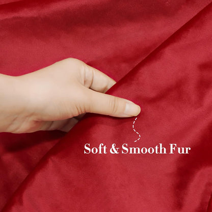 Christmas Tree Skirt, 48 inches Red Luxury Velvet Plush Fur Skirts with Gold Embroidered Holly Leaf