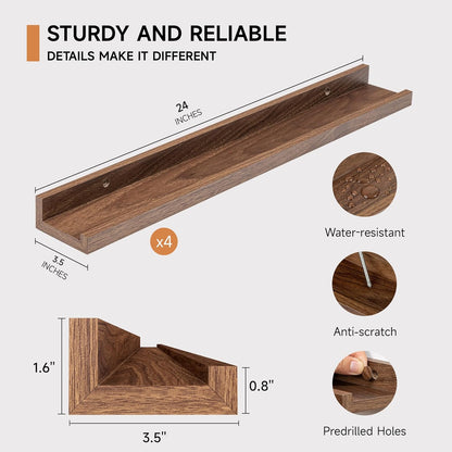 Picture Ledge Shelf for Wall, Floating Shelves Set of 4, 24 Inch Long Nursery Book Shelves for Toys