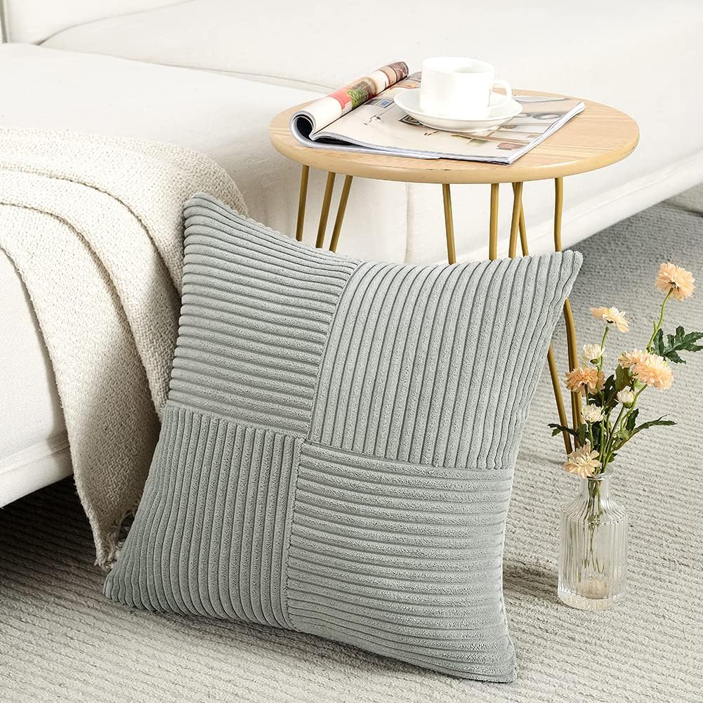 Fancy Homi 2 Packs Grey Big Decorative Throw Pillow Covers 24x24 Inch for Couch Bed, Rustic